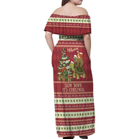 Sloth And Snail Riding A Turtle Wheeee Family Matching Off Shoulder Maxi Dress and Hawaiian Shirt Slow Down It's Christmas LT9 - Wonder Print Shop