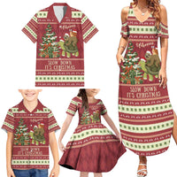 Sloth And Snail Riding A Turtle Wheeee Family Matching Summer Maxi Dress and Hawaiian Shirt Slow Down It's Christmas - Wonder Print Shop