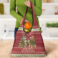 Sloth And Snail Riding A Turtle Wheeee Grocery Bag Slow Down It's Christmas