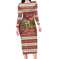 Sloth And Snail Riding A Turtle Wheeee Long Sleeve Bodycon Dress Slow Down It's Christmas - Wonder Print Shop