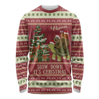 Sloth And Snail Riding A Turtle Wheeee Long Sleeve Shirt Slow Down It's Christmas - Wonder Print Shop