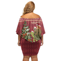 Sloth And Snail Riding A Turtle Wheeee Off Shoulder Short Dress Slow Down It's Christmas - Wonder Print Shop
