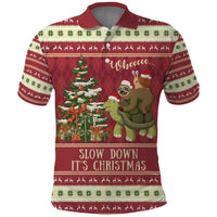 Sloth And Snail Riding A Turtle Wheeee Polo Shirt Slow Down It's Christmas - Wonder Print Shop