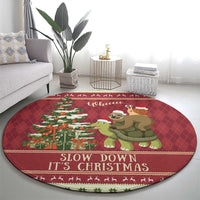 Sloth And Snail Riding A Turtle Wheeee Round Carpet Slow Down It's Christmas