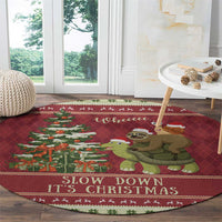 Sloth And Snail Riding A Turtle Wheeee Round Carpet Slow Down It's Christmas