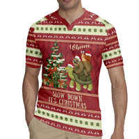 Sloth And Snail Riding A Turtle Wheeee Rugby Jersey Slow Down It's Christmas - Wonder Print Shop