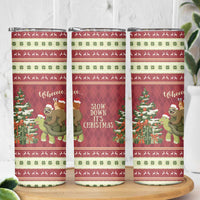 Sloth And Snail Riding A Turtle Wheeee Skinny Tumbler Slow Down It's Christmas - Wonder Print Shop