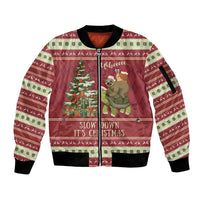 Sloth And Snail Riding A Turtle Wheeee Sleeve Zip Bomber Jacket Slow Down It's Christmas - Wonder Print Shop