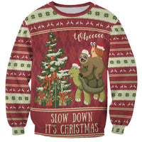 Sloth And Snail Riding A Turtle Wheeee Sweatshirt Slow Down It's Christmas - Wonder Print Shop
