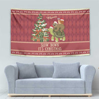 Sloth And Snail Riding A Turtle Wheeee Tapestry Slow Down It's Christmas - Wonder Print Shop
