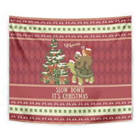 Sloth And Snail Riding A Turtle Wheeee Tapestry Slow Down It's Christmas - Wonder Print Shop