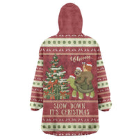 Sloth And Snail Riding A Turtle Wheeee Wearable Blanket Hoodie Slow Down It's Christmas - Wonder Print Shop