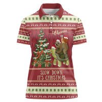 Sloth And Snail Riding A Turtle Wheeee Women Polo Shirt Slow Down It's Christmas - Wonder Print Shop