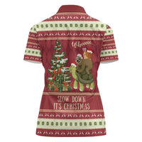 Sloth And Snail Riding A Turtle Wheeee Women Polo Shirt Slow Down It's Christmas - Wonder Print Shop