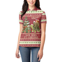 Sloth And Snail Riding A Turtle Wheeee Women Polo Shirt Slow Down It's Christmas - Wonder Print Shop