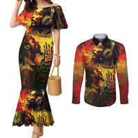 Happy Birthday King of Reggae Couples Matching Mermaid Dress and Long Sleeve Button Shirt