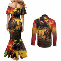 Happy Birthday King of Reggae Couples Matching Mermaid Dress and Long Sleeve Button Shirt