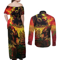 Happy Birthday King of Reggae Couples Matching Off Shoulder Maxi Dress and Long Sleeve Button Shirt LT9 - Wonder Print Shop