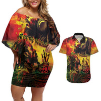 Happy Birthday King of Reggae Couples Matching Off Shoulder Short Dress and Hawaiian Shirt LT9 - Wonder Print Shop