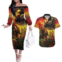 Happy Birthday King of Reggae Couples Matching Off The Shoulder Long Sleeve Dress and Hawaiian Shirt LT9 - Wonder Print Shop