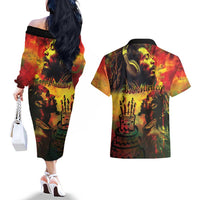 Happy Birthday King of Reggae Couples Matching Off The Shoulder Long Sleeve Dress and Hawaiian Shirt LT9 - Wonder Print Shop