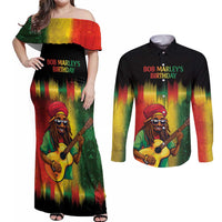 Honoring Reggae Legend Bob Birthday Couples Matching Off Shoulder Maxi Dress and Long Sleeve Button Shirt LT9 - Wonder Print Shop