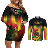 Honoring Reggae Legend Bob Birthday Couples Matching Off Shoulder Short Dress and Long Sleeve Button Shirt LT9 - Wonder Print Shop