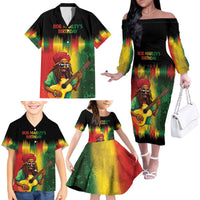 Honoring Reggae Legend Bob Birthday Family Matching Off The Shoulder Long Sleeve Dress and Hawaiian Shirt - Wonder Print Shop
