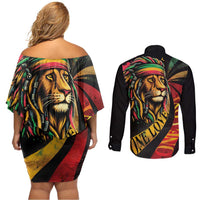 Jamaica Rastafarian Lion One Love Couples Matching Off Shoulder Short Dress and Long Sleeve Button Shirt LT9 - Wonder Print Shop