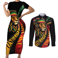 Jamaica Rastafarian Lion One Love Couples Matching Short Sleeve Bodycon Dress and Long Sleeve Button Shirt LT9 - Wonder Print Shop