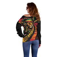 Jamaica Rastafarian Lion One Love Off Shoulder Sweater - Wonder Print Shop