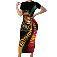 Jamaica Rastafarian Lion One Love Short Sleeve Bodycon Dress - Wonder Print Shop
