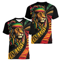 Jamaica Rastafarian Lion One Love Women V-Neck T-Shirt - Wonder Print Shop