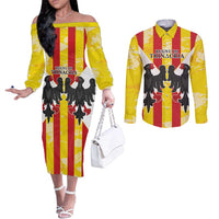 Kingdom of Trinacria Couples Matching Off The Shoulder Long Sleeve Dress and Long Sleeve Button Shirt Est 1282 Animus Tuus Dominus