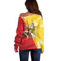 La Bandiera Regione Siciliana Off Shoulder Sweater - Wonder Print Shop