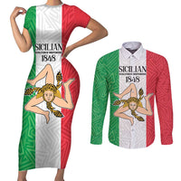 Sicilian Revolution of 1848 Couples Matching Short Sleeve Bodycon Dress and Long Sleeve Button Shirt Bandiera del Regno di Sicilia 1848-1849 LT9 - Wonder Print Shop