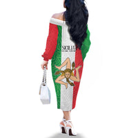 Sicilian Revolution of 1848 Family Matching Off The Shoulder Long Sleeve Dress and Hawaiian Shirt Bandiera del Regno di Sicilia 1848-1849 - Wonder Print Shop