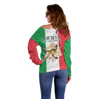 Sicilian Revolution of 1848 Off Shoulder Sweater Bandiera del Regno di Sicilia 1848-1849 - Wonder Print Shop