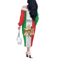 Sicilian Revolution of 1848 Off The Shoulder Long Sleeve Dress Bandiera del Regno di Sicilia 1848-1849 - Wonder Print Shop