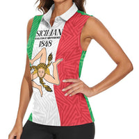 Sicilian Revolution of 1848 Women Sleeveless Polo Shirt Bandiera del Regno di Sicilia 1848-1849 - Wonder Print Shop