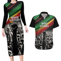 Make His-Herstories Couples Matching Long Sleeve Bodycon Dress and Hawaiian Shirt Black Power Hand and Pan-African Flag LT9 - Wonder Print Shop