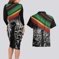 Make His-Herstories Couples Matching Long Sleeve Bodycon Dress and Hawaiian Shirt Black Power Hand and Pan-African Flag LT9 - Wonder Print Shop