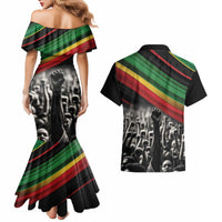 Make His-Herstories Couples Matching Mermaid Dress and Hawaiian Shirt Black Power Hand and Pan-African Flag LT9 - Wonder Print Shop