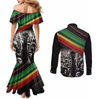 Make His-Herstories Couples Matching Mermaid Dress and Long Sleeve Button Shirt Black Power Hand and Pan-African Flag