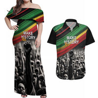 Make His-Herstories Couples Matching Off Shoulder Maxi Dress and Hawaiian Shirt Black Power Hand and Pan-African Flag LT9 - Wonder Print Shop