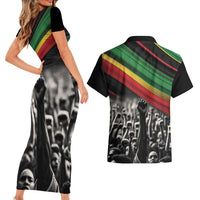 Make His-Herstories Couples Matching Short Sleeve Bodycon Dress and Hawaiian Shirt Black Power Hand and Pan-African Flag LT9 - Wonder Print Shop