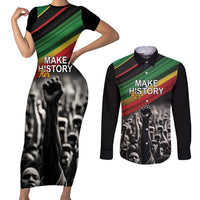 Make His-Herstories Couples Matching Short Sleeve Bodycon Dress and Long Sleeve Button Shirt Black Power Hand and Pan-African Flag LT9 - Wonder Print Shop