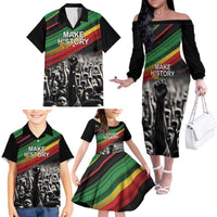 Make His-Herstories Family Matching Off The Shoulder Long Sleeve Dress and Hawaiian Shirt Black Power Hand and Pan-African Flag - Wonder Print Shop