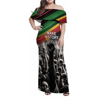Make His-Herstories Family Matching Off Shoulder Maxi Dress and Hawaiian Shirt Black Power Hand and Pan-African Flag LT9 - Wonder Print Shop