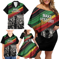 Make His-Herstories Family Matching Off Shoulder Short Dress and Hawaiian Shirt Black Power Hand and Pan-African Flag LT9 - Wonder Print Shop